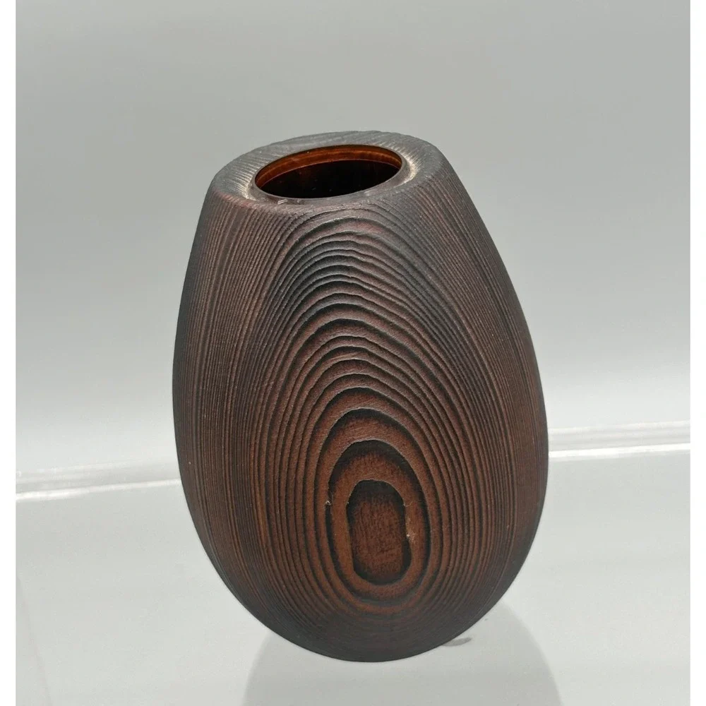 Vintage‎ Hand Carved Wooden Brown Bud Vase Made in California 4.5